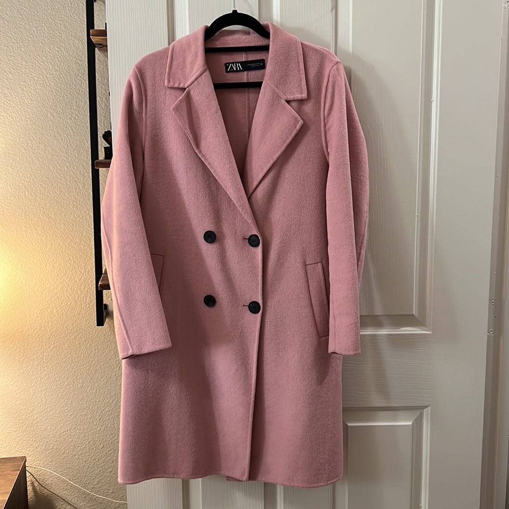 Zara Pink Double-Breasted Wool-Blend Coat - Picture 4 of 4